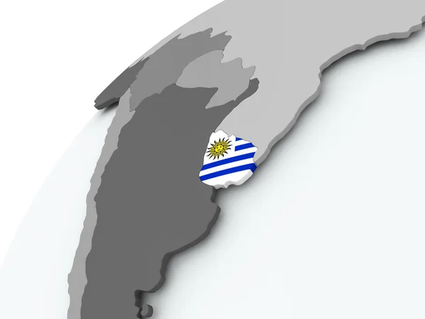 Flagge von Uruguay auf grauem Globus — Stockfoto