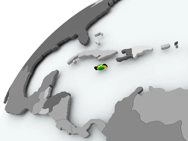 Vlajka Jamajky na šedý glóbus — Stock fotografie
