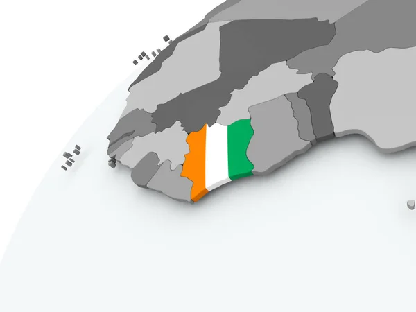 Прапор Кот-д'Івуару на сірий глобус — стокове фото