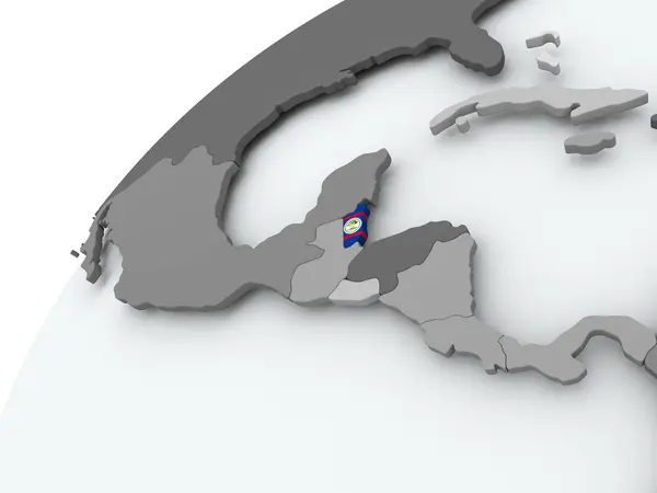 Прапор Белізу на сірий глобус — стокове фото