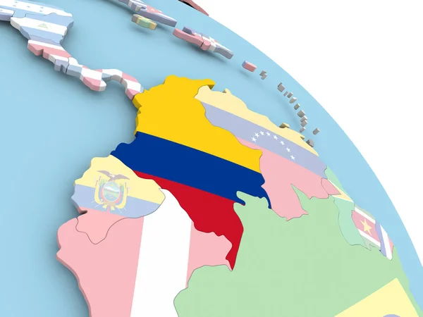 A világon Kolumbia zászlaja — Stock Fotó