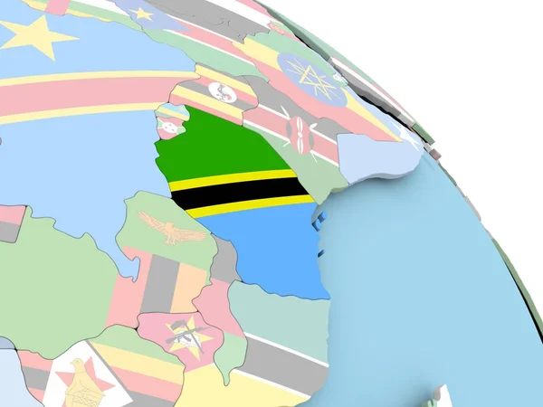 Bandeira da Tanzânia no globo — Fotografia de Stock