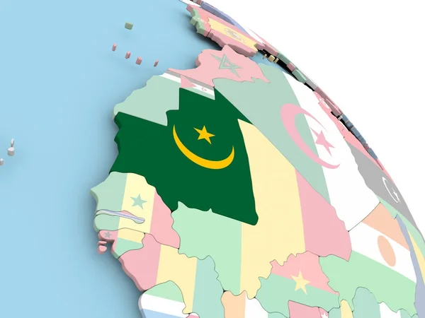 Mauritánská vlajka na světě — Stock fotografie