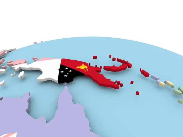 Bandeira de Papua-Nova Guiné em globo brilhante — Fotografia de Stock