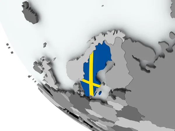 Vlajka Švédsko na politický globe — Stock fotografie