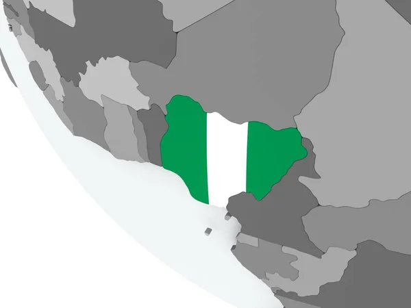Vlag van Nigeria op politieke wereldbol — Stockfoto