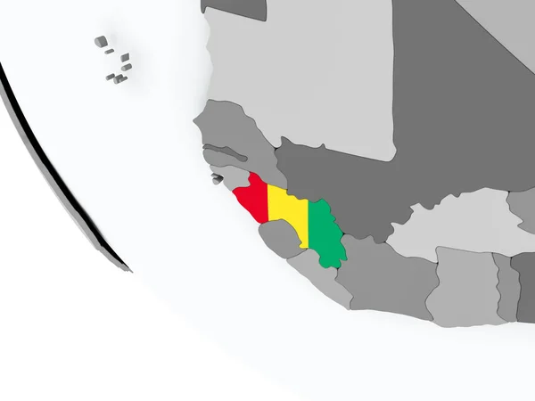 几内亚国旗在政治地球 — 图库照片