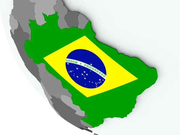 Flag of Brazil on political globe — Stock Photo, Image