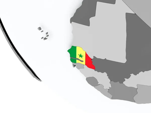 Senegals flagga på politiska jordglob — Stockfoto