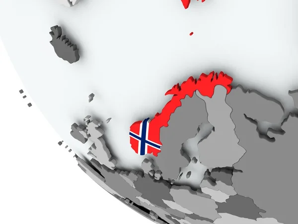 Vlag van Noorwegen op politieke wereldbol — Stockfoto