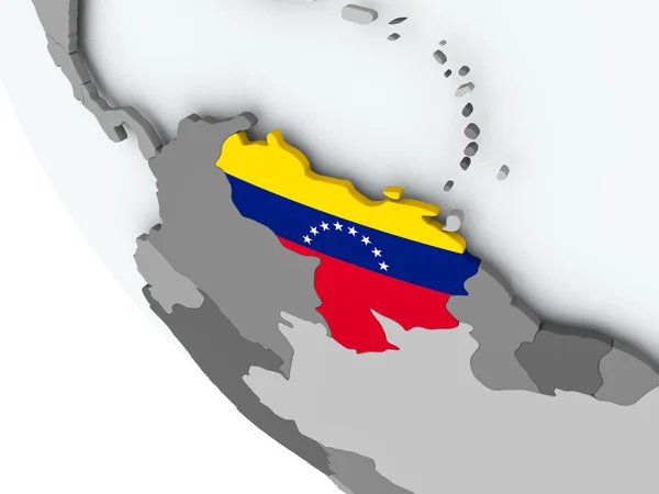 Flagge Venezuelas auf politischem Globus — Stockfoto