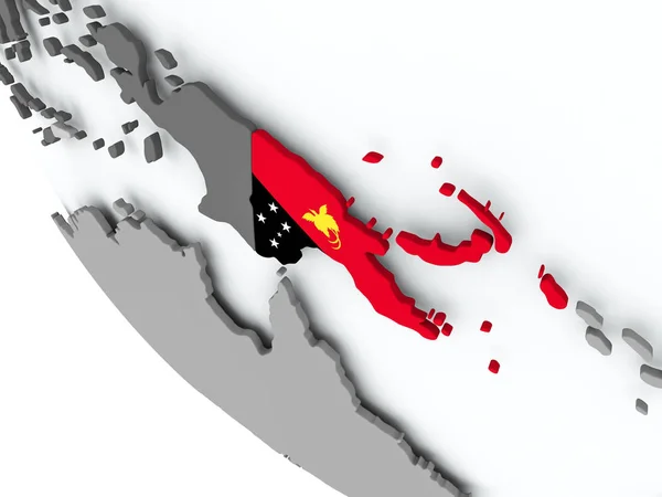 Vlag van Papoea-Nieuw-Guinea op politieke wereldbol — Stockfoto