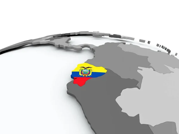 Vlag van Ecuador op wereldbol — Stockfoto