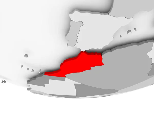 Mappa del Marocco sul globo politico grigio — Foto Stock