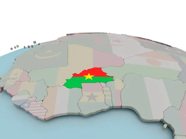 Mapa político de Burkina Faso no globo com bandeira — Fotografia de Stock