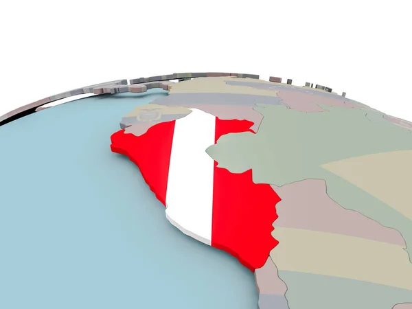Politieke kaart van Peru op wereldbol met vlag — Stockfoto