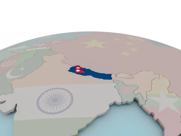 Mapa político de Nepal en globo con bandera —  Fotos de Stock