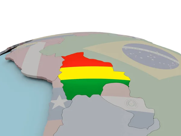 Polityczna mapa Boliwii na świecie z flagą — Zdjęcie stockowe