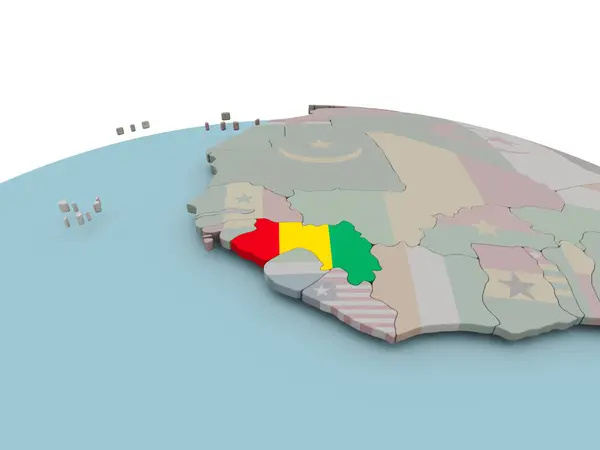 Politieke kaart van Guinee op wereldbol met vlag — Stockfoto