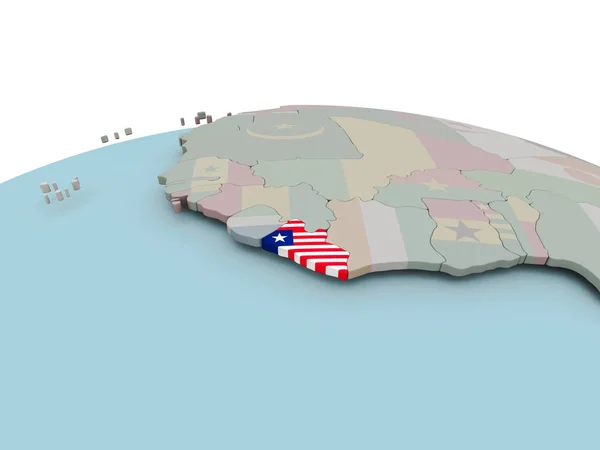 Politieke kaart van Liberia op wereldbol met vlag — Stockfoto