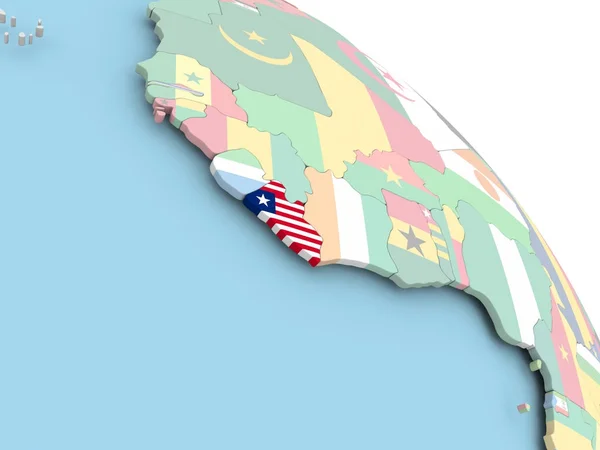Flag of Liberia on globe — Stock Photo, Image
