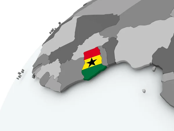 Flagga av Ghana på grå jordglob — Stockfoto