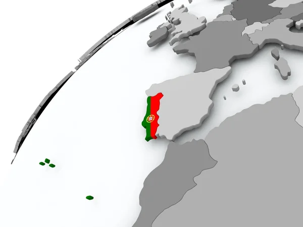 Flaga Portugalii na szary Globus — Zdjęcie stockowe