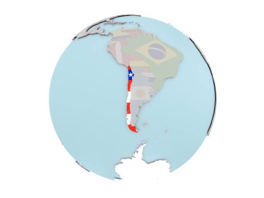 Şili dünya üzerinde bayrak ile