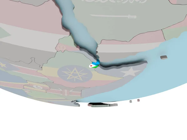 Džibutsko s vlajkou na zeměkouli — Stock fotografie