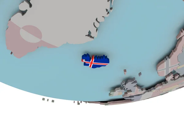 Iceland with flag on globe — Stock Photo, Image