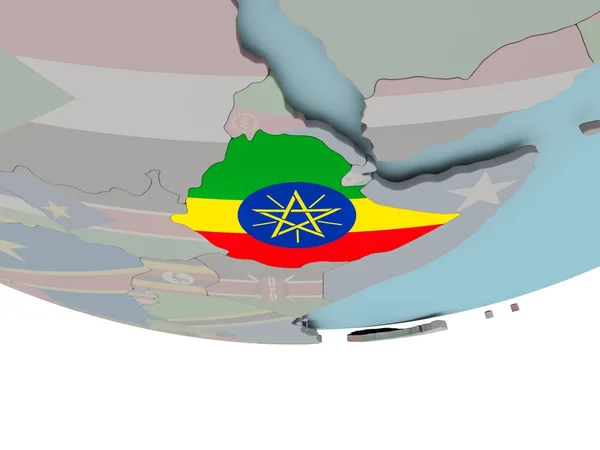 Ethiopië met vlag op de wereldbol — Stockfoto