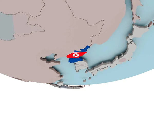 Corea del Norte con bandera en el globo — Foto de Stock