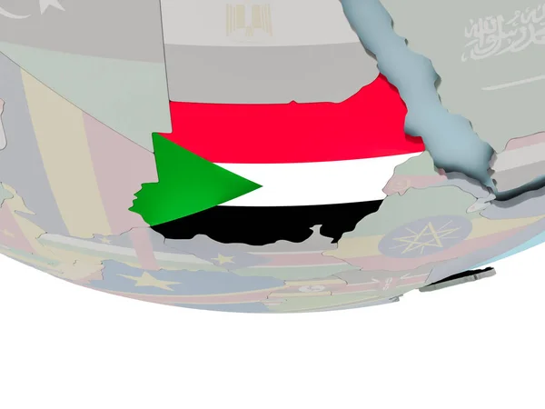 Súdán s vlajkou na zeměkouli — Stock fotografie
