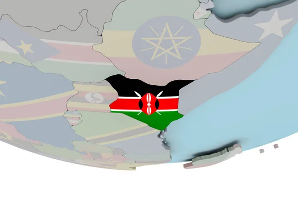 Dünya üzerinde bayrak ile Kenya — Stok fotoğraf