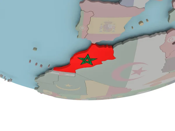 Morocco with flag on globe — Stock Photo, Image