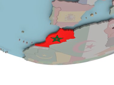 Dünya üzerinde bayrak ile Fas