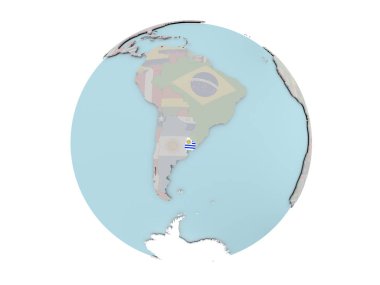 Dünya üzerinde bayrak ile Uruguay