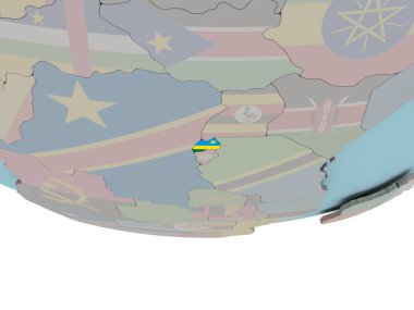 Dünya üzerinde bayrak ile Ruanda