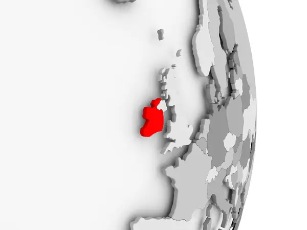 Ireland on grey political globe — Stock Photo, Image