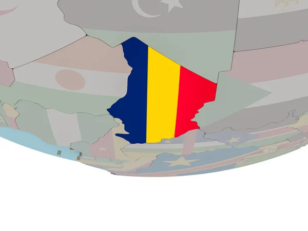 Tchad avec drapeau sur le globe — Photo