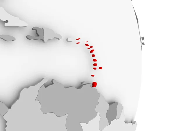 Caribbean na szary Globus polityczny — Zdjęcie stockowe