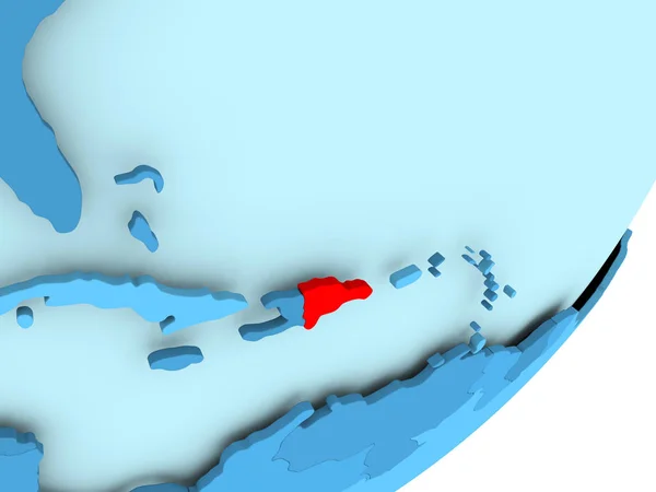 多米尼加共和国的地图在蓝色政治地球 — 图库照片
