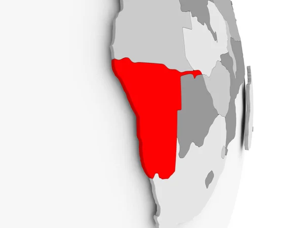 Namibia on grey political globe — Stock Photo, Image