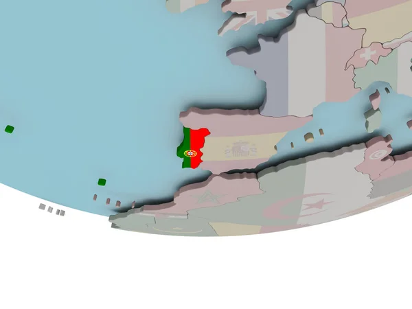 Portekiz Dünya üzerinde bayrak ile — Stok fotoğraf