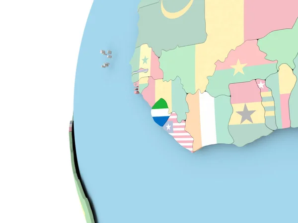 Flaga Sierra Leone na Globus polityczny — Zdjęcie stockowe