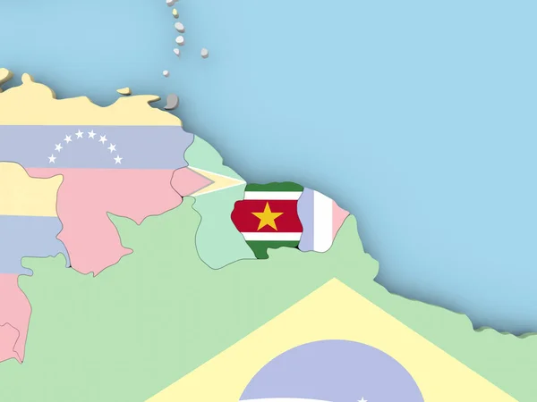 Kaart van Dominicaanse Republiek met de vlag op de wereldbol — Stockfoto