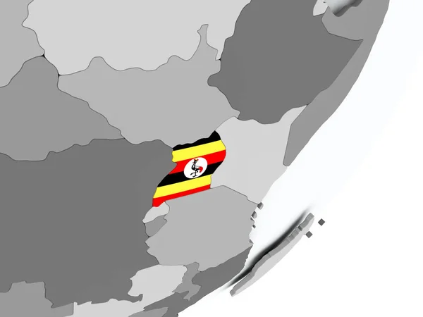 Flagge von Uganda auf der Karte — Stockfoto