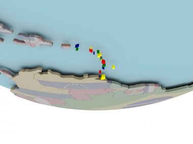 Caribbean dünya üzerinde bayrak ile