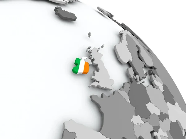Karte von Irland mit Flagge auf Globus — Stockfoto