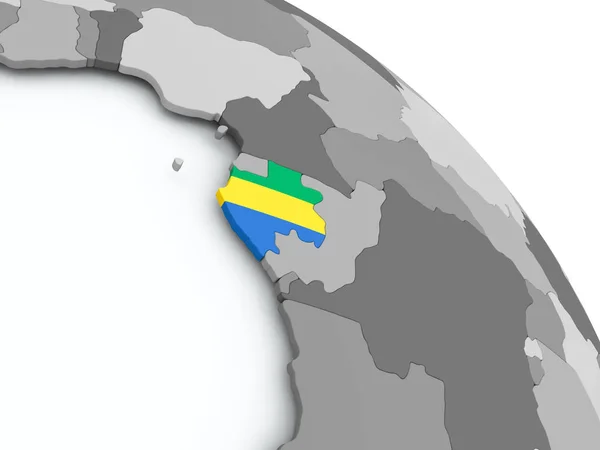 Mappa del Gabon con la bandiera sul globo — Foto Stock